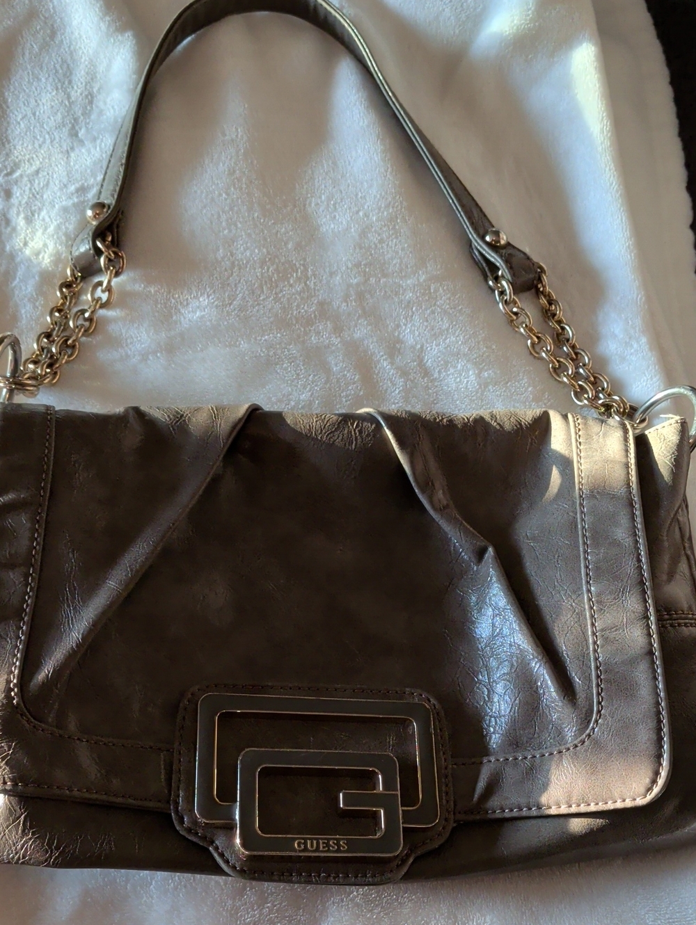 GUESS Brown Shoulder Bag with Gold Chain Trim